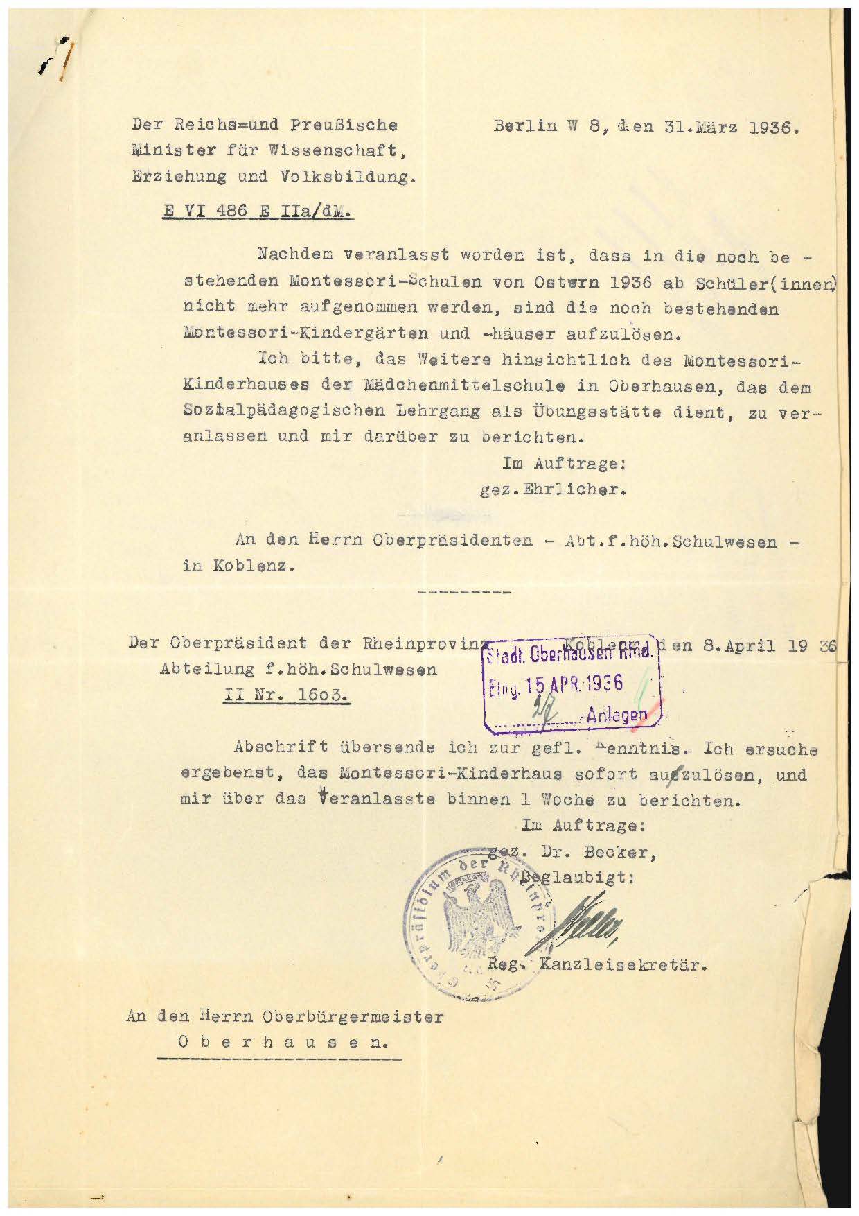 Oberhausen Erlass 1936